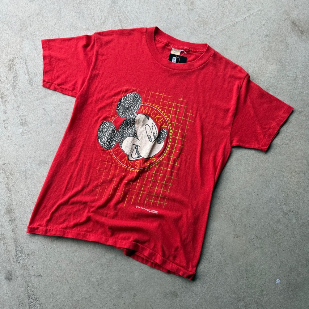 80s Mens Velva Sheen Mickey Classics Graphic T-Shirt Single Stitch Red Medium